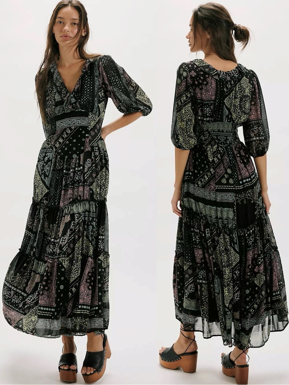 Free People Bohemian Witchy Gypsy Beautiful Morning Maxi Dress Black Size XL NWT